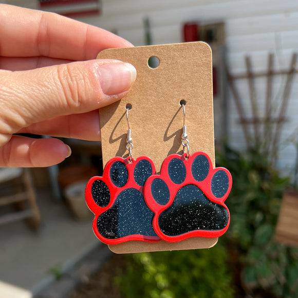 Paw Print Dangles Red/Black