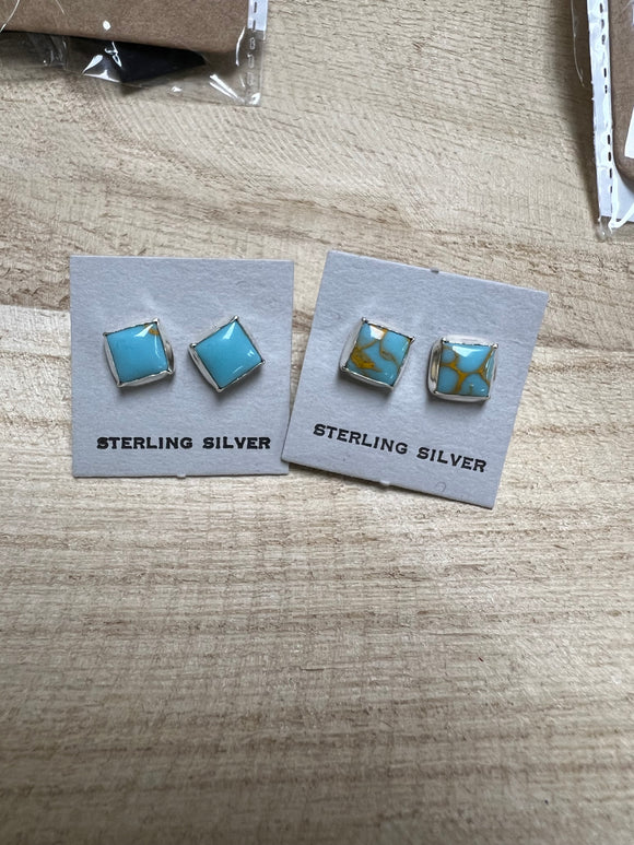 Sterling Silver Square Turquoise Studs