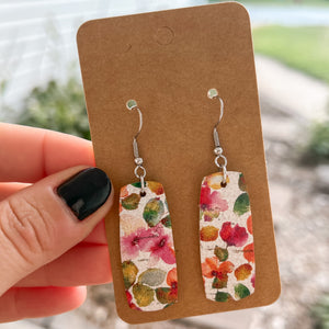 Pink & Orange Floral Mini Bar Leather Earrings