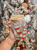 Glass Cup with Lid-Christmas Coffee