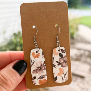 Gray & Mustard Floral Mini Bar Leather Earrings