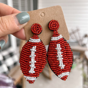 Red Beaded Football Earrings