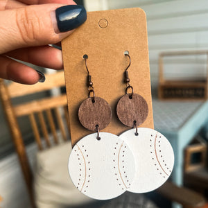 Neutral Wooden Baseball Dangle Earrings