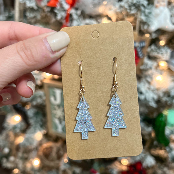 Silver Glitter Tree Dangles