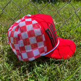 Bulldogs Puff Checkered Mesh Back Trucker Hat-Red/White