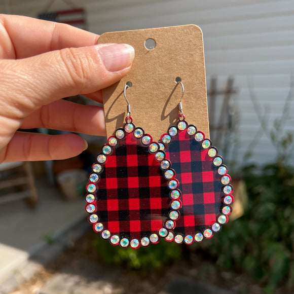 Glitzy Buffalo Plaid Teardrop Earrings