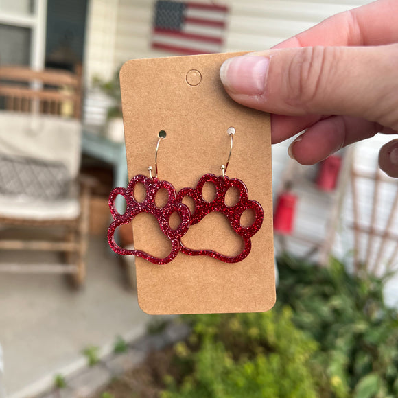 Red Glitter Paw Print Dangles