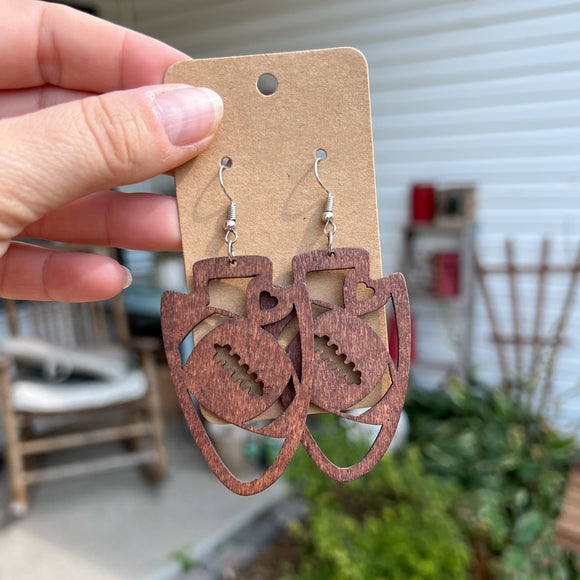 Football Arrowhead Wood Earrings