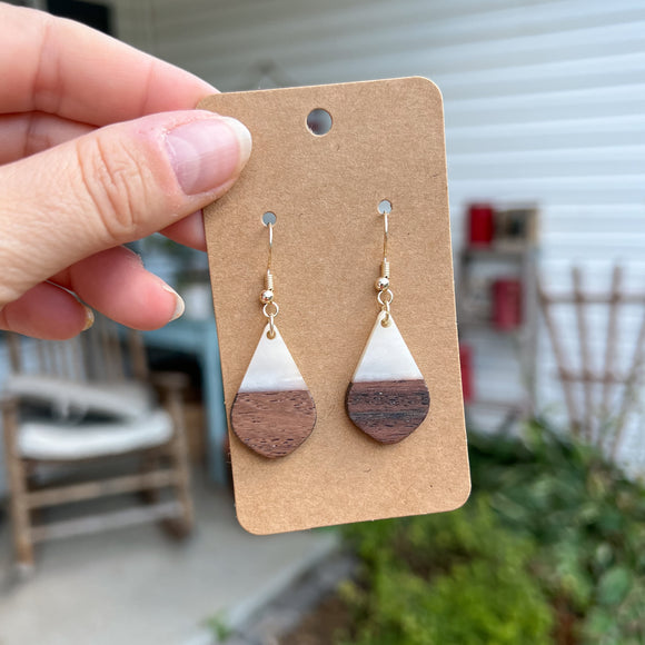 White Splice Wood Droplet Earrings