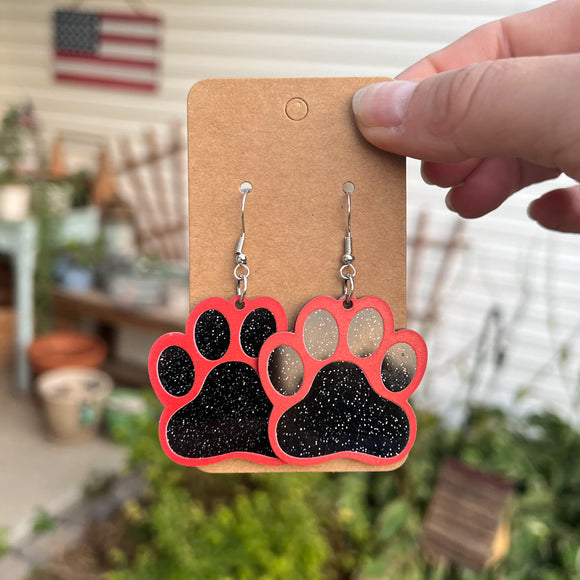 Glitter Red/Black Paw Dangles