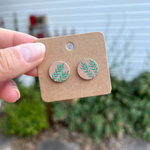 Leaf Branch Wooden Stud Earrings