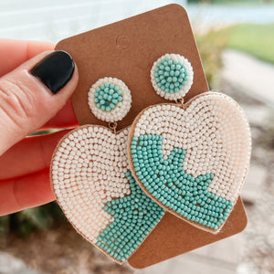 Mint Beaded Heart Earrings