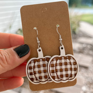 White Plaid Pumpkin Earrings