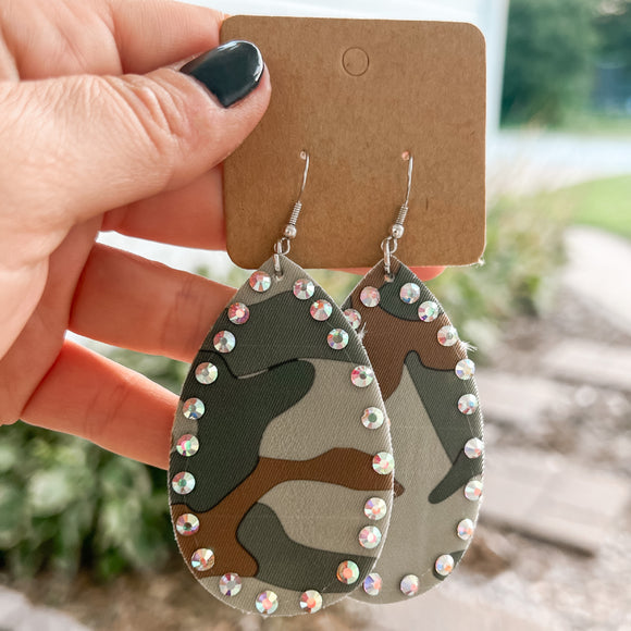 Camo Crystal Teardrop Earrings