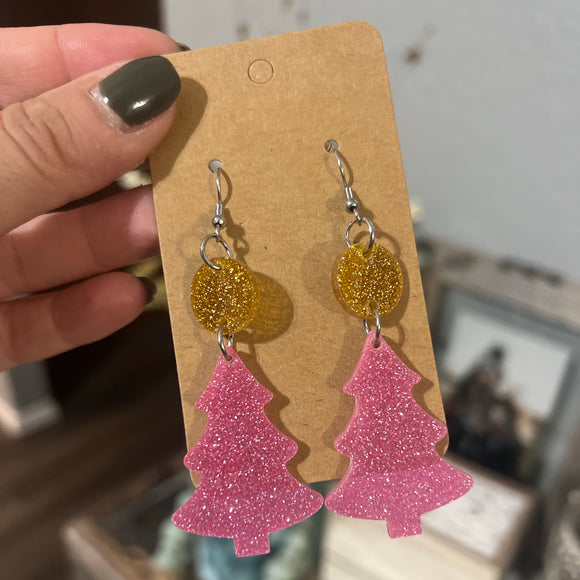 Pink Glitter Tree Dangles