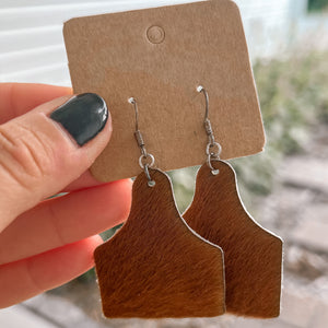 Chestnut Ear Tag Hair Hide Earrings