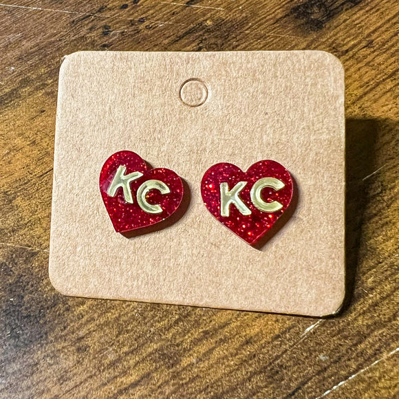 KC Red Glitter Heart Studs