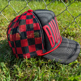 Bulldogs Puff Checkered Mesh Back Trucker Hat-Red/Black