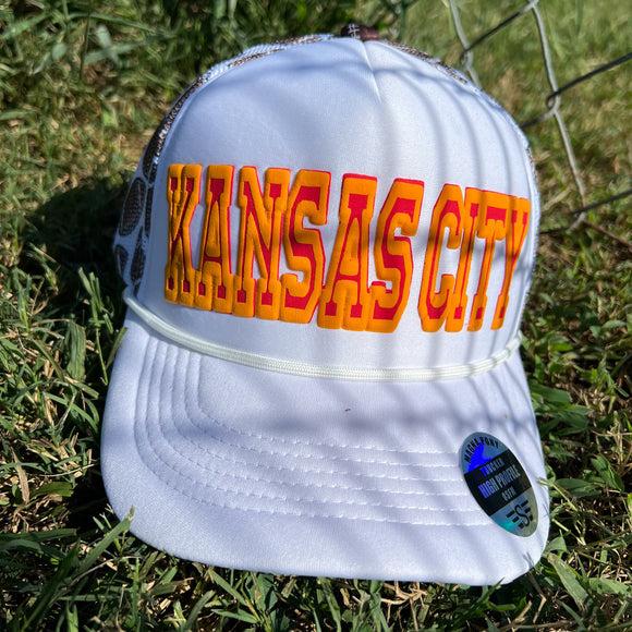 Football Printed KC Puff Trucker Hat-Magna Pony
