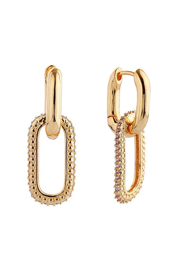 14K Link Pave CZ Huggie Earrings