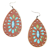 Turquoise Brown Leather Teardrops