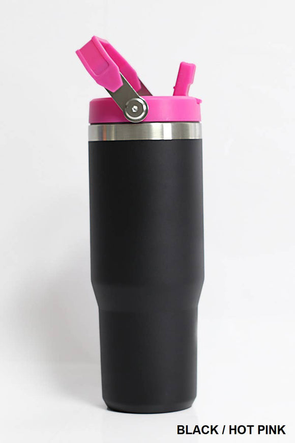 30oz Stainless Handled Tumbler BLACK/HOT PINK