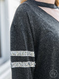 Mel's Charcoal Longsleeve V-neck with Sequin Accents