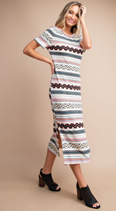 Aztec Knit Midi Dress-Ivory