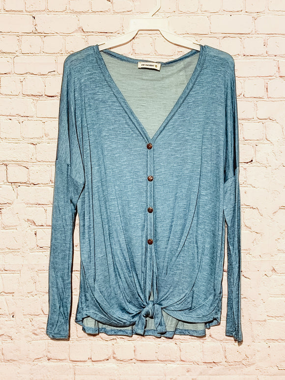 Emma Blue Front Tye Blouse