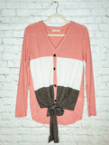 Mauve Front Tie Color Block Top