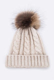 Cable Knit Beanie with Fur Pom Pom (Multiple Colors)