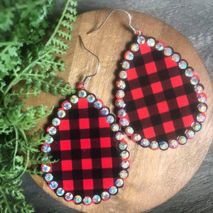 Glitzy Buffalo Plaid Teardrop Earrings