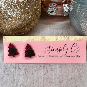 Red Plaid Tree Studs