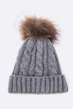 Cable Knit Beanie with Fur Pom Pom (Multiple Colors)