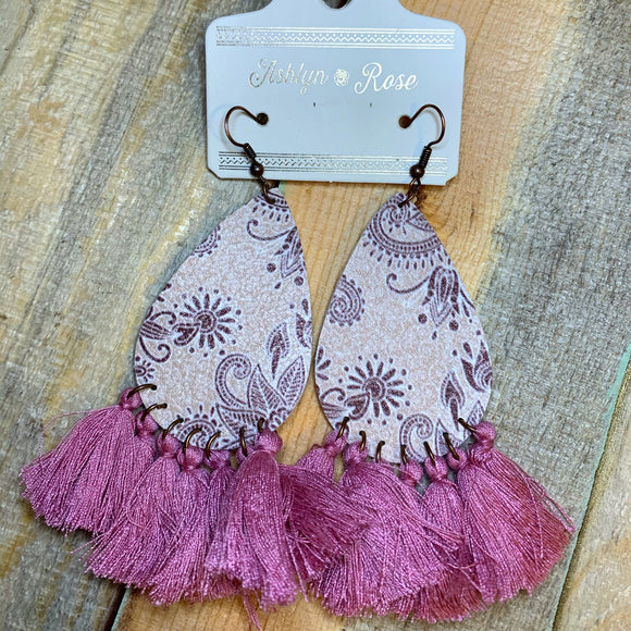 Pretty in Paisley Leather Teardrop Earrings-Lavender